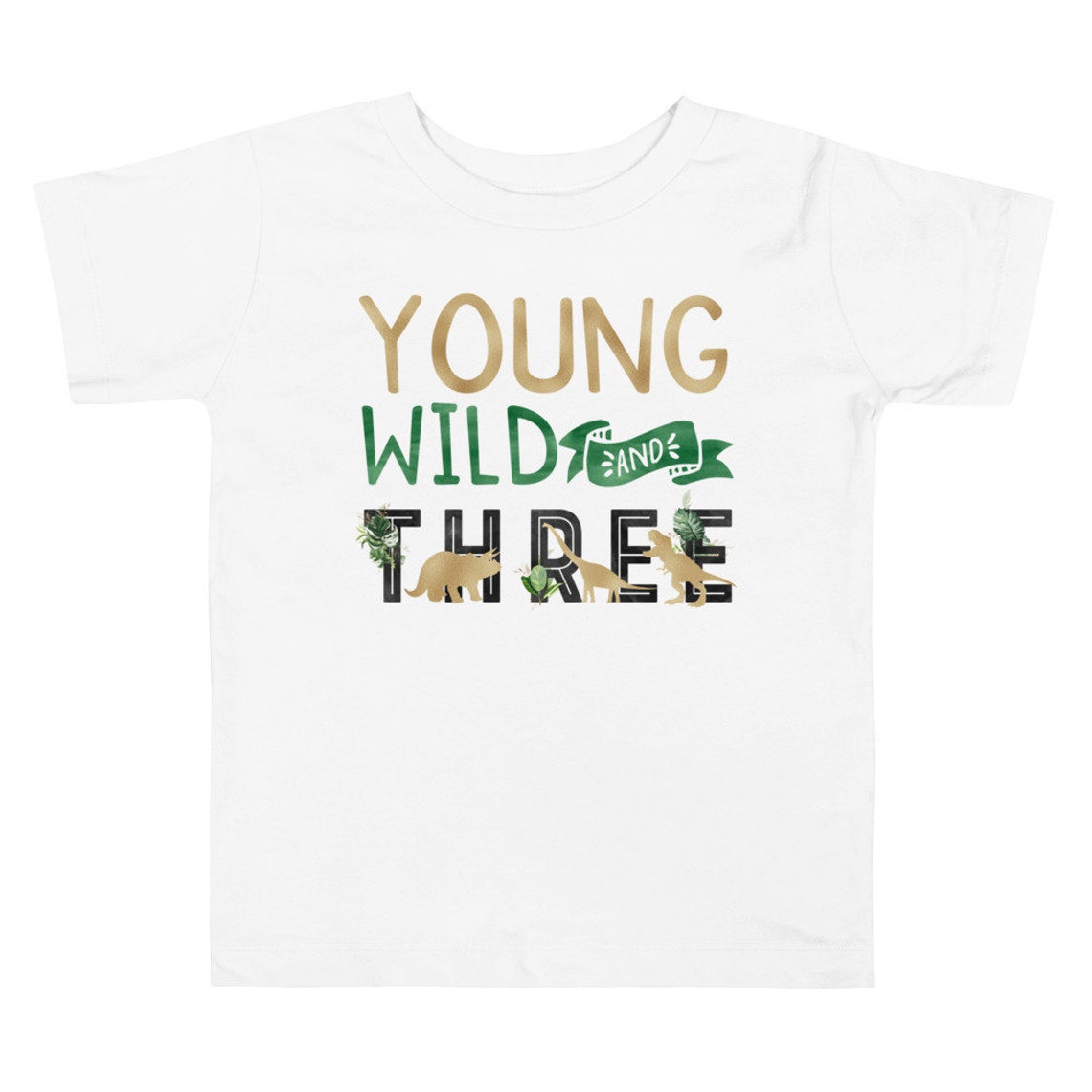 Boy’s Third Birthday Shirt – “Young Wild And Three” Raglan, 3/4 Sleeve, Soft Blend, Commercial Vinyl